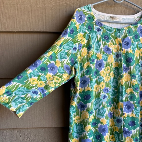 Talbots Size XL Floral Yellow Green 100% Cotton Cardigan Sweater Top Women - Picture 10 of 10